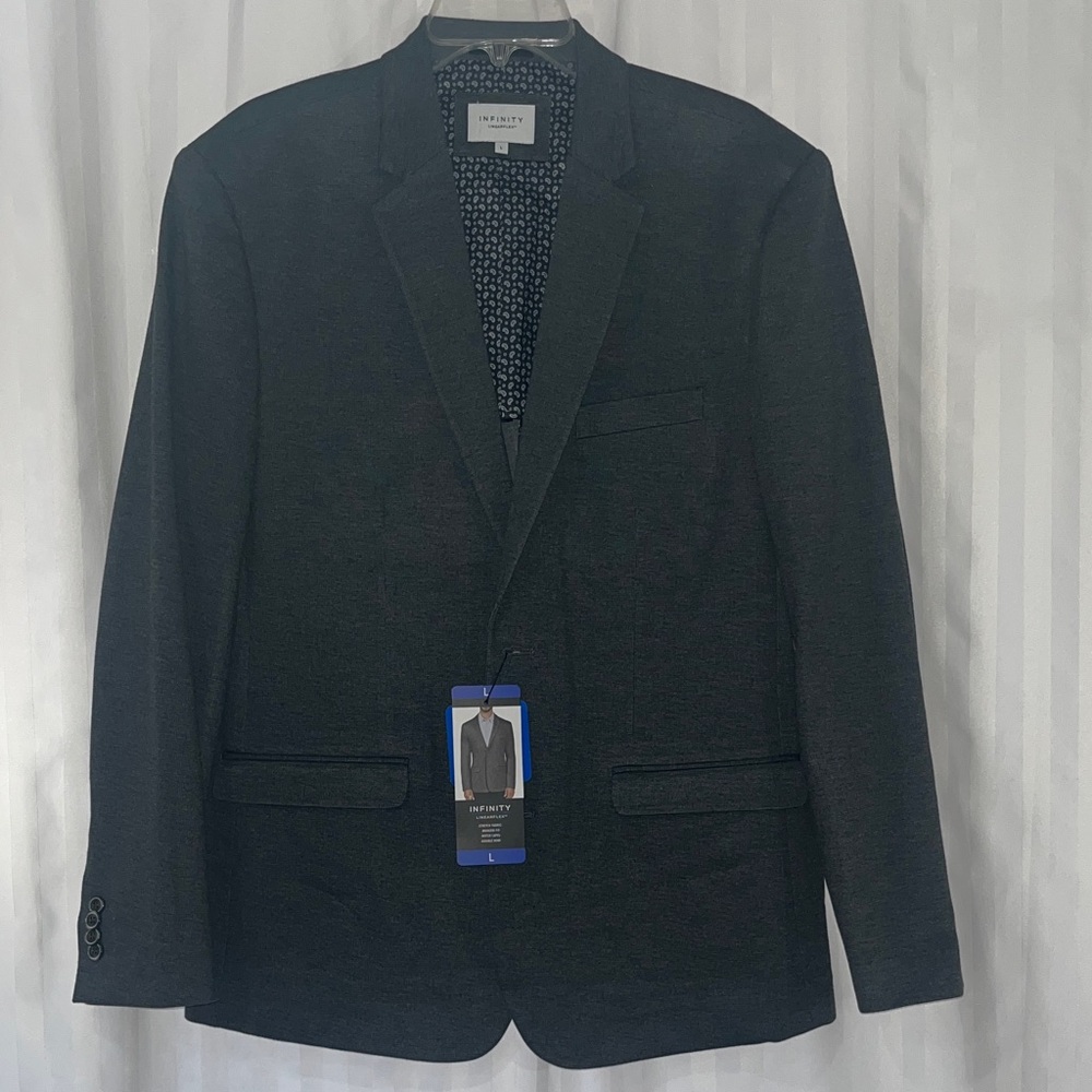INFINITY Men's Grey Sport Coat w/Notch Lapel Linear-flex Stretch Modern Fit NWT